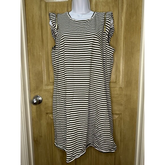 MICHAEL KORS MK BASICS COTTON STRIPE DRESS ZIPPER SLEEVE - Picture 1 of 8